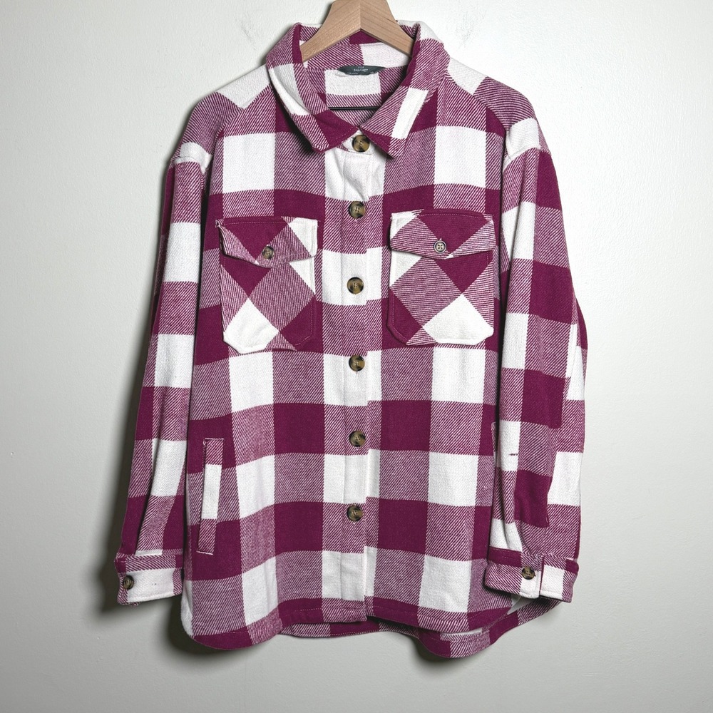 Member's Mark Womens Wool Blend Shacket XL Logan Purple Plaid Buffalo Cabin Fall